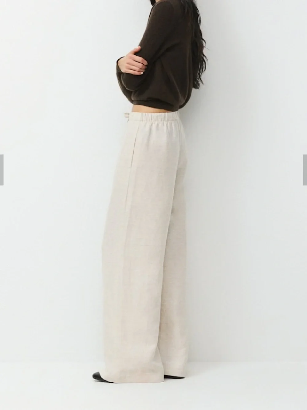 ARITZIA The Lodge Pant in Undyed Ecru Drawstring Wide-Leg Flowy Sz Medium Short